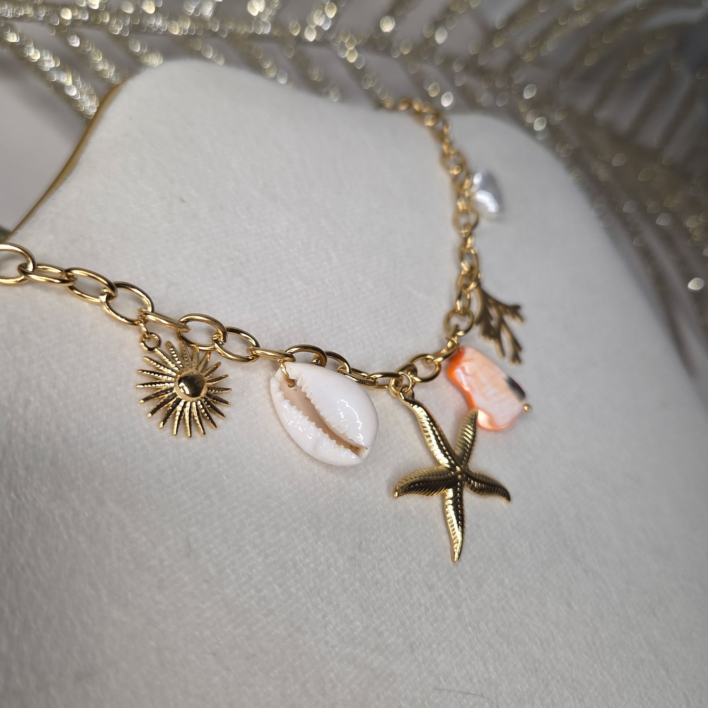 Collier doré acier inoxydable – pendentifs marins étoile de mer et coquillages