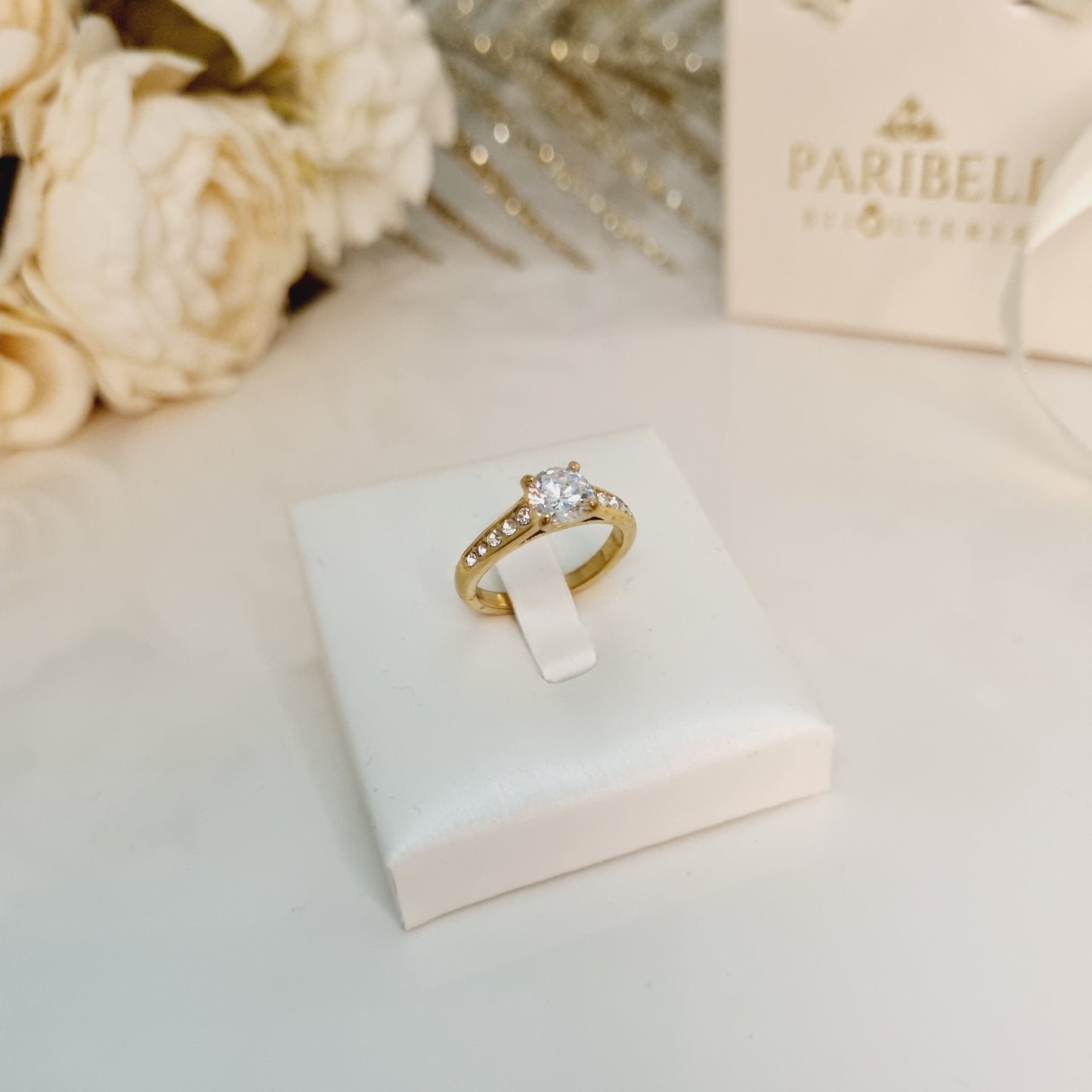 Bague dorée Alina taille 54 avec zircon brillant – Paribell Bijoux