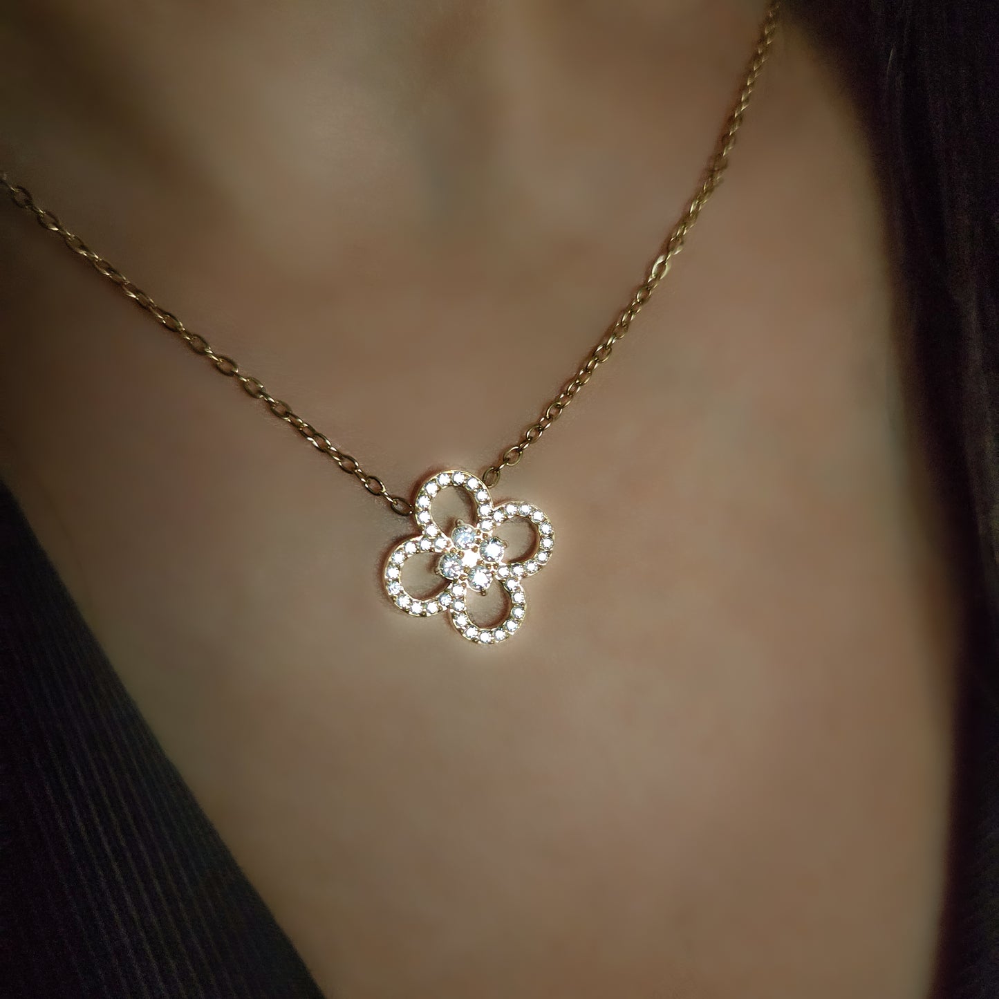 Collier trèfle acier inoxydable