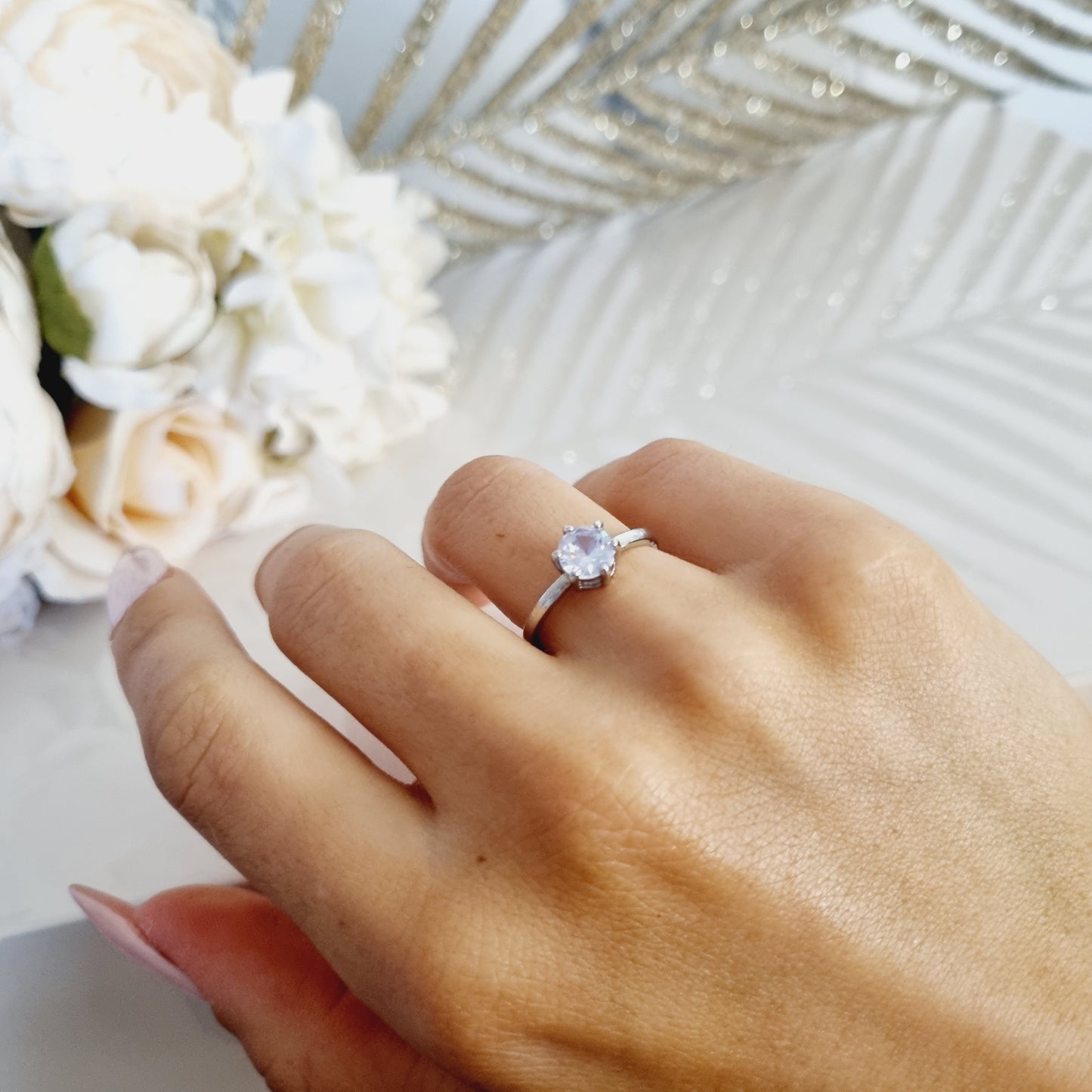 Bague argentée avec pierre 17mm diamètre intérieur