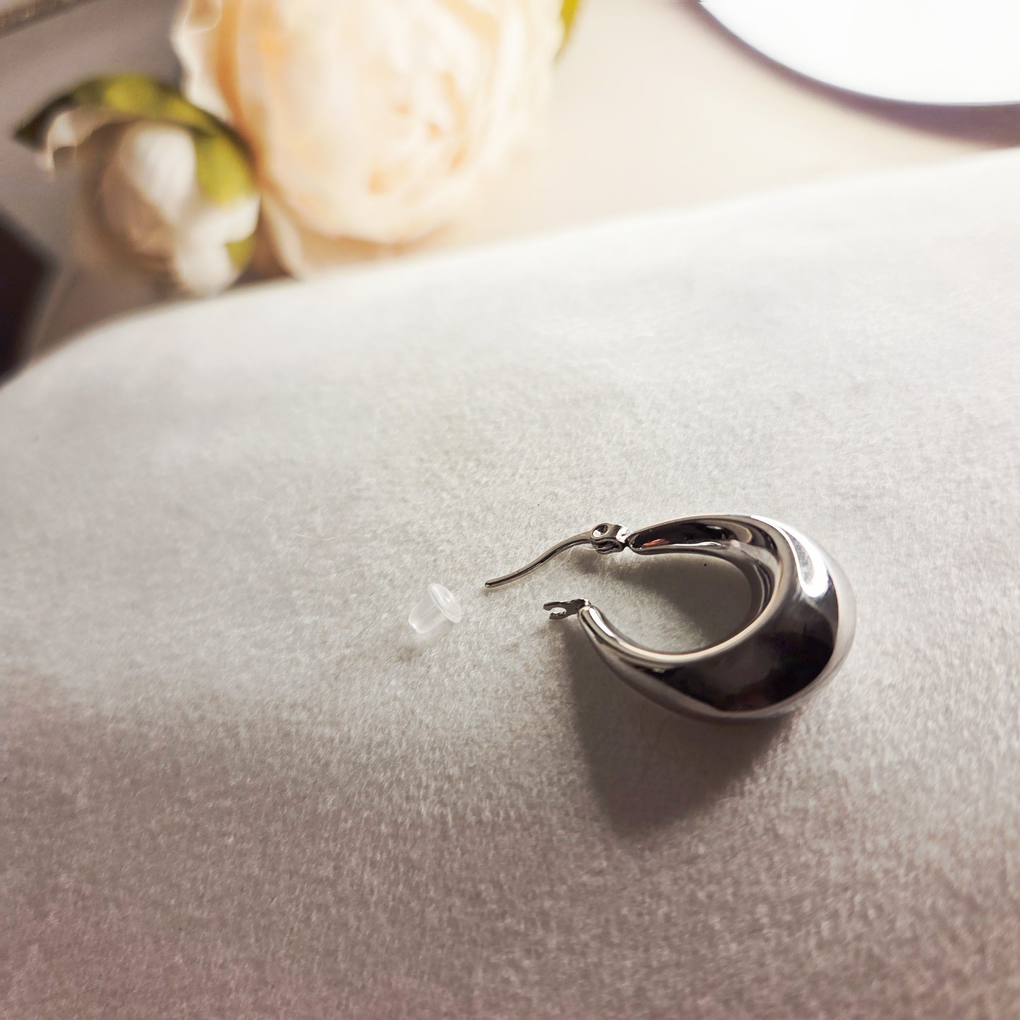 Boucles d’oreilles goutte argent en acier inoxydable