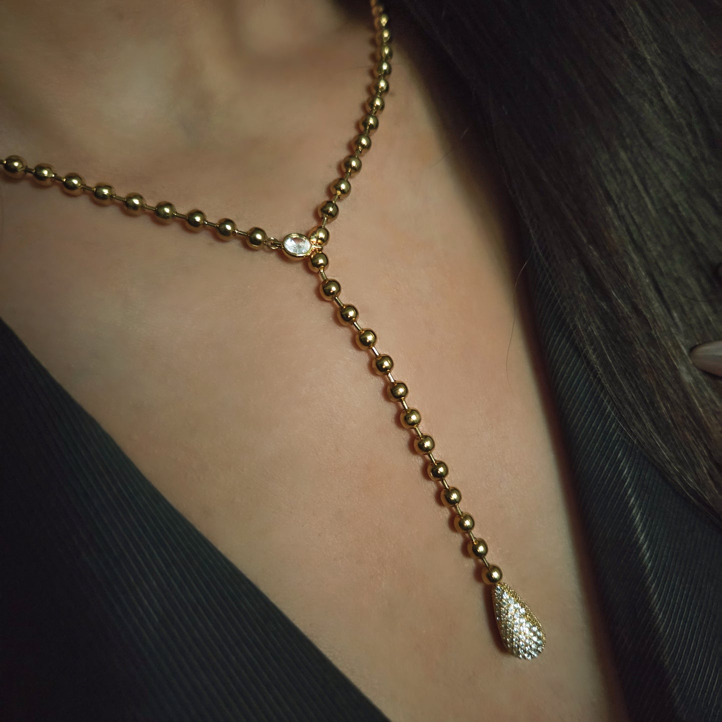 Collier Y en acier inoxydable doré