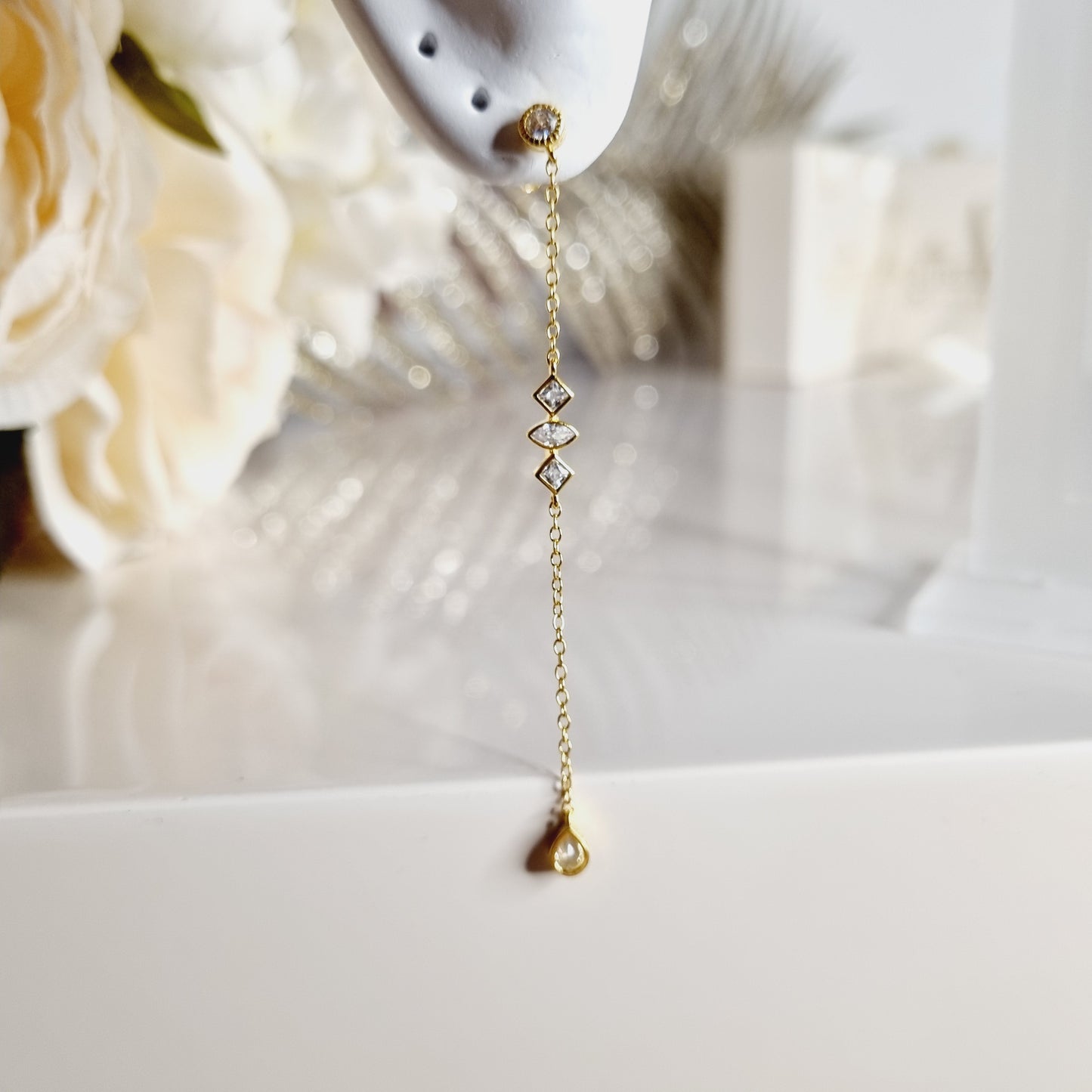 Boucle d'oreilles en argent sterling 925 plaquée or, pendante, avec pierres de différentes formes géométriques