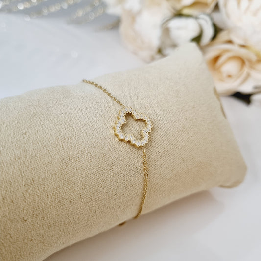 Bracelet trèfle à quatre feuilles serti en acier inoxydable, finition dorée