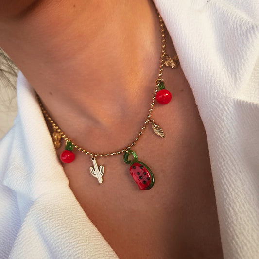 Collier à charms fruits et pastèque en acier inoxydable Paribell