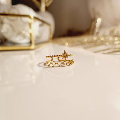 Bague Sarah dorée multirang avec étoile