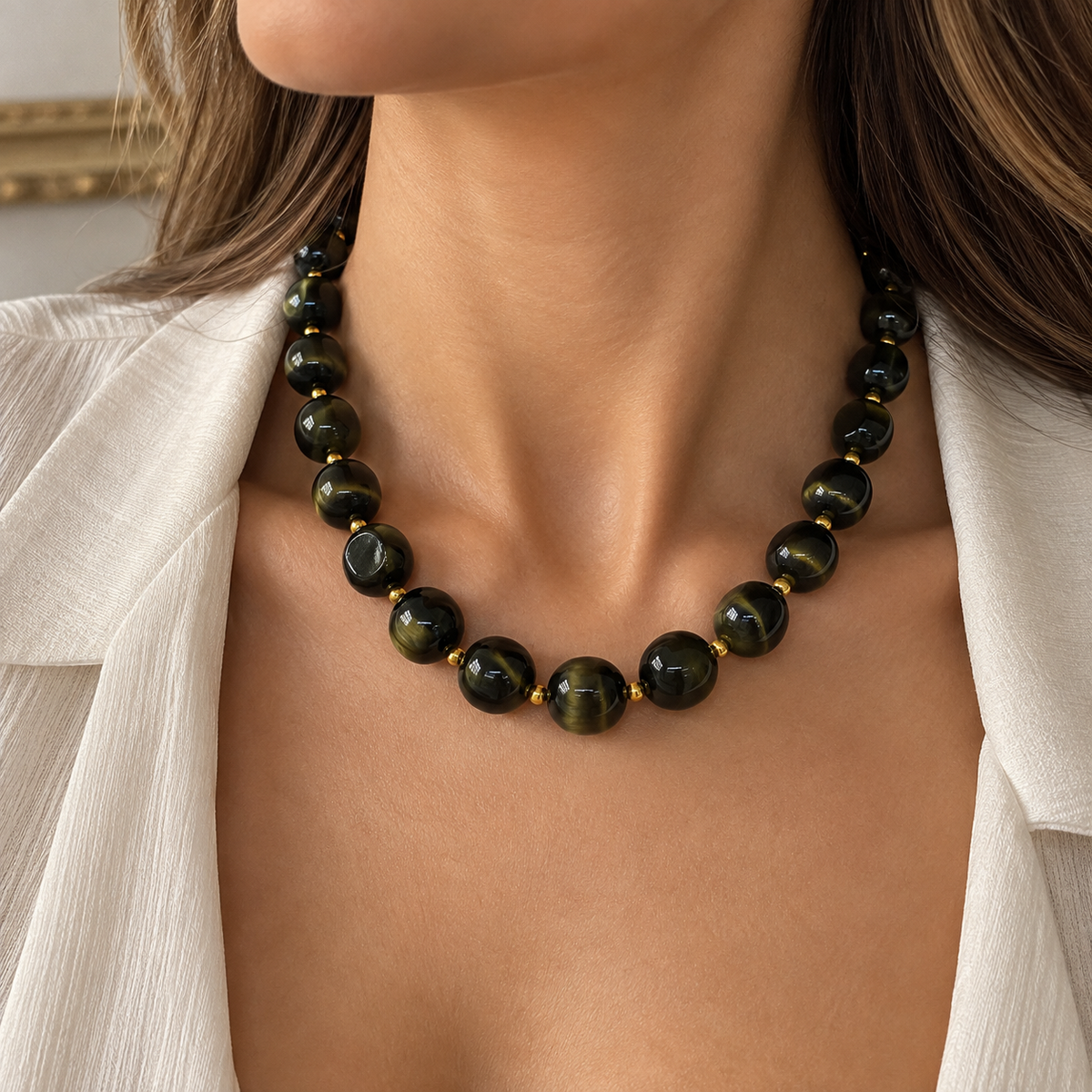 Collier perles facettées en acier inoxydable