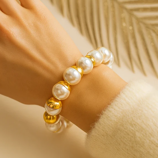 Bracelet à perles blanc et doré
