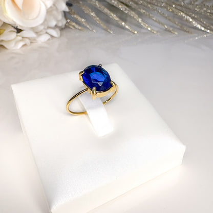 Bague dorée acier inoxydable – pierre bleue ovale ajustable ! Idéale comme cadeau d'anniversaire
