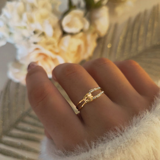 Bague dorée ajustable en acier inoxydable sertie de zircons brillants – Paribell Bijouterie