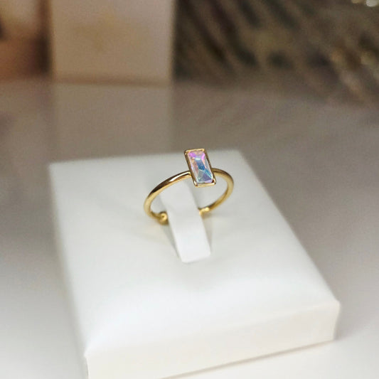 Bague rectangle cristal en acier inoxydable