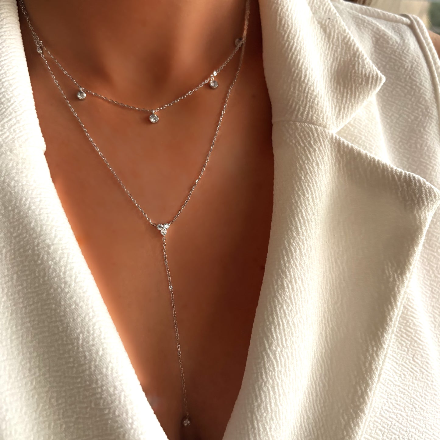 Collier double rang à pendentifs sertis – Bijou élégant en acier inoxydable
