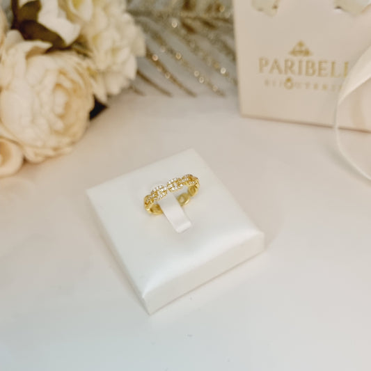 Bague chaîne dorée en acier inoxydable sertie de zirconiums