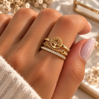 Bague femme arbre de vie dorée avec strass