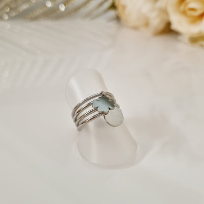 Bague Alina réglable en acier inoxydable argenté, multirang avec breloques