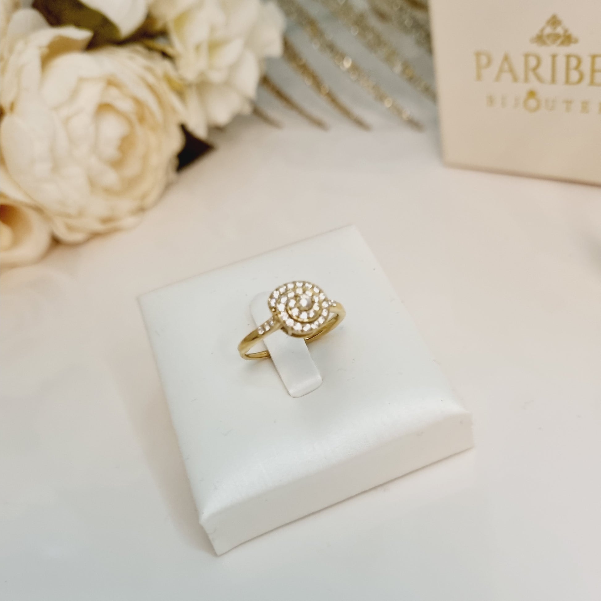 Bague en acier inoxydable doré avec zircons, taille ajustable, bijou éclatant Paribell