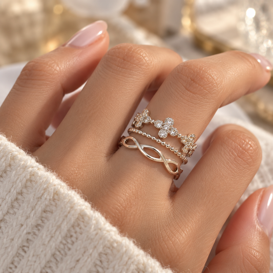Bague triple rang fleurs et infini