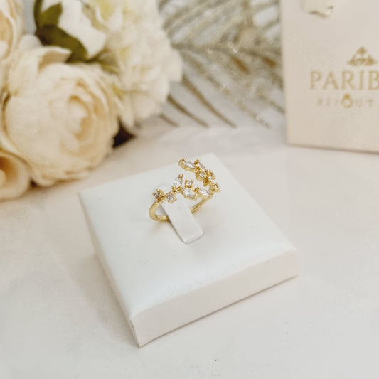Bague dorée en acier inoxydable façon couronne en feuilles de laurier, sertie de pierres