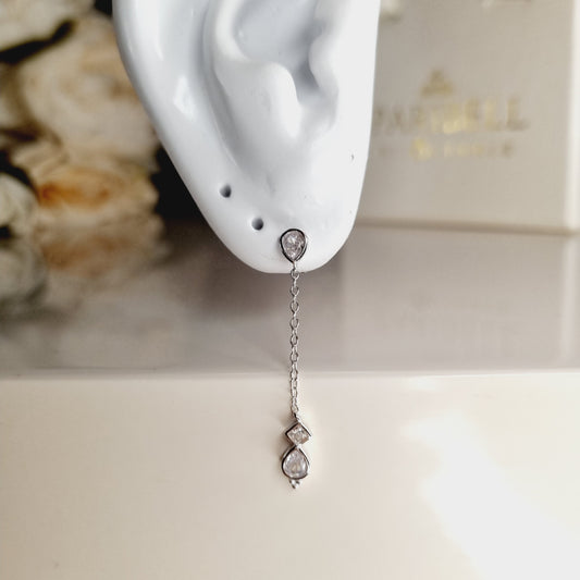 Boucles d'Oreilles Pendantes en Argent 925 Plaqué Or Blanc 18K avec Zircone, par Paribell