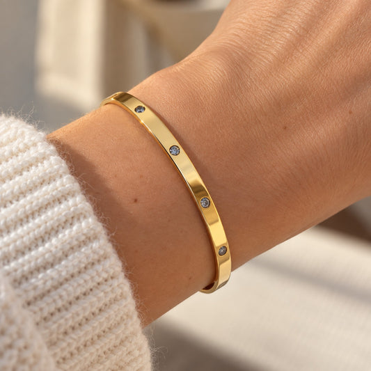 Bracelet jonc doré avec strass