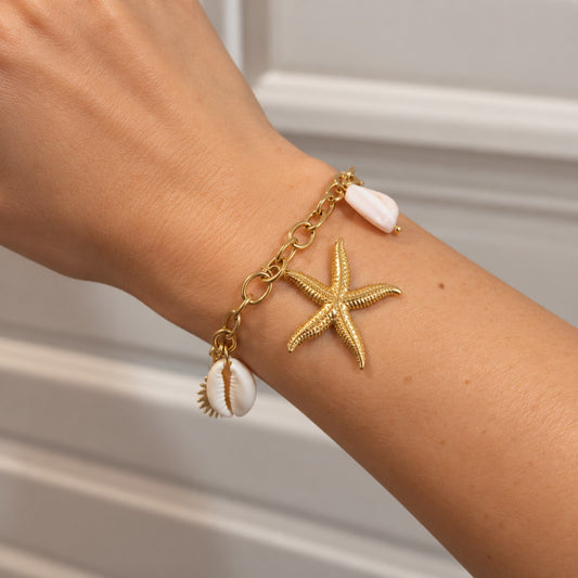 Bracelet marin doré femme étoile de mer coquillages