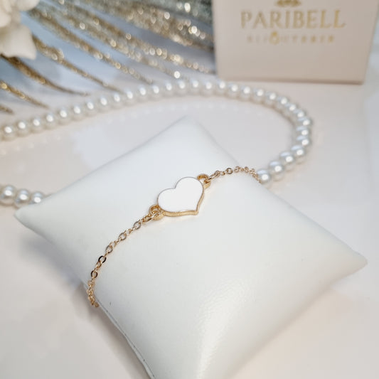 Bracelet Velmira doré avec cuir blanc et pierre blanche scintillante, taille ajustable