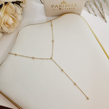 Collier doré en acier inoxydable, sautoir avec perles