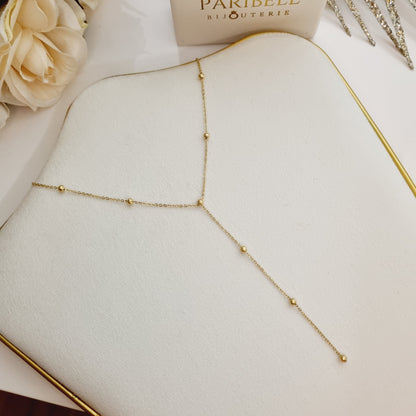 Collier Aurélisa, sautoir doré à perles en acier inoxydable