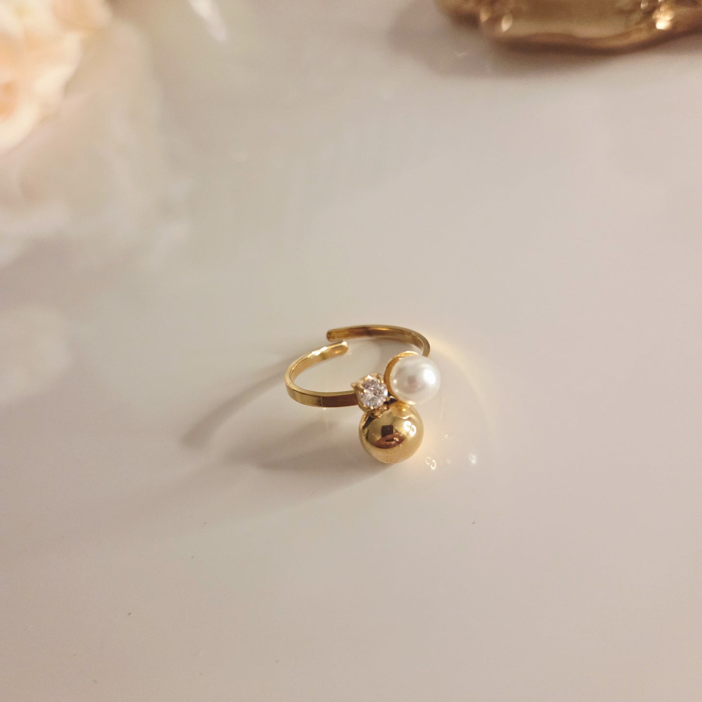 Bague Perle & Cristal Design en Acier Inoxydable