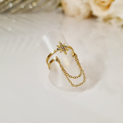 Bague Amelina dorée multirang avec chaîne et strass
