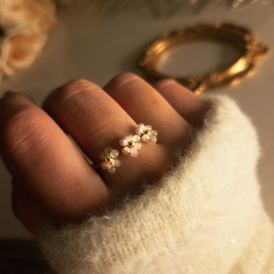 Bague femme acier inoxydable – résistante à l’eau, ajustable perles rose clair