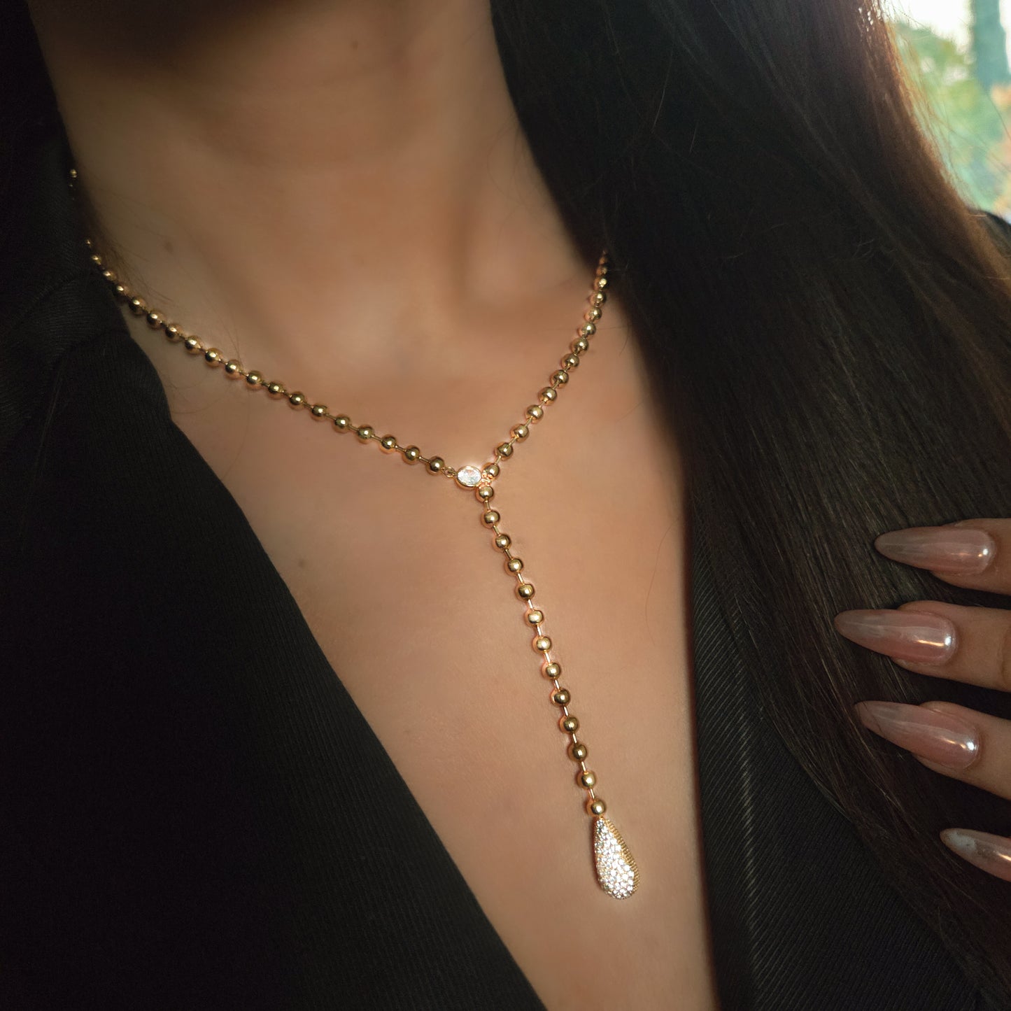 Collier Y en acier inoxydable doré