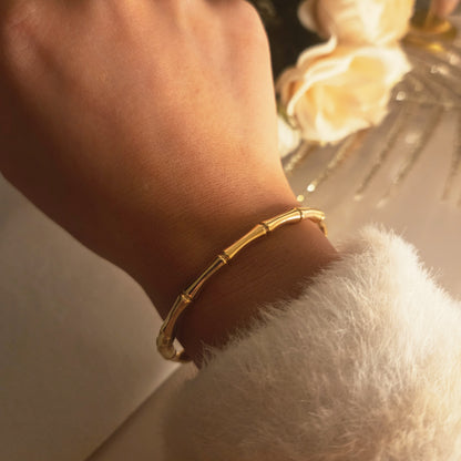 Bracelet jonc bambou doré en acier inoxydable
