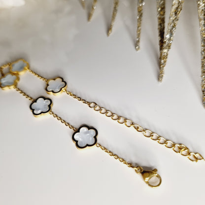 - bracelet doré blanc nacré acier inoxydable - bijou ajustable acier inox - bracelet femme ne rouille pas - accessoire mode doré et blanc