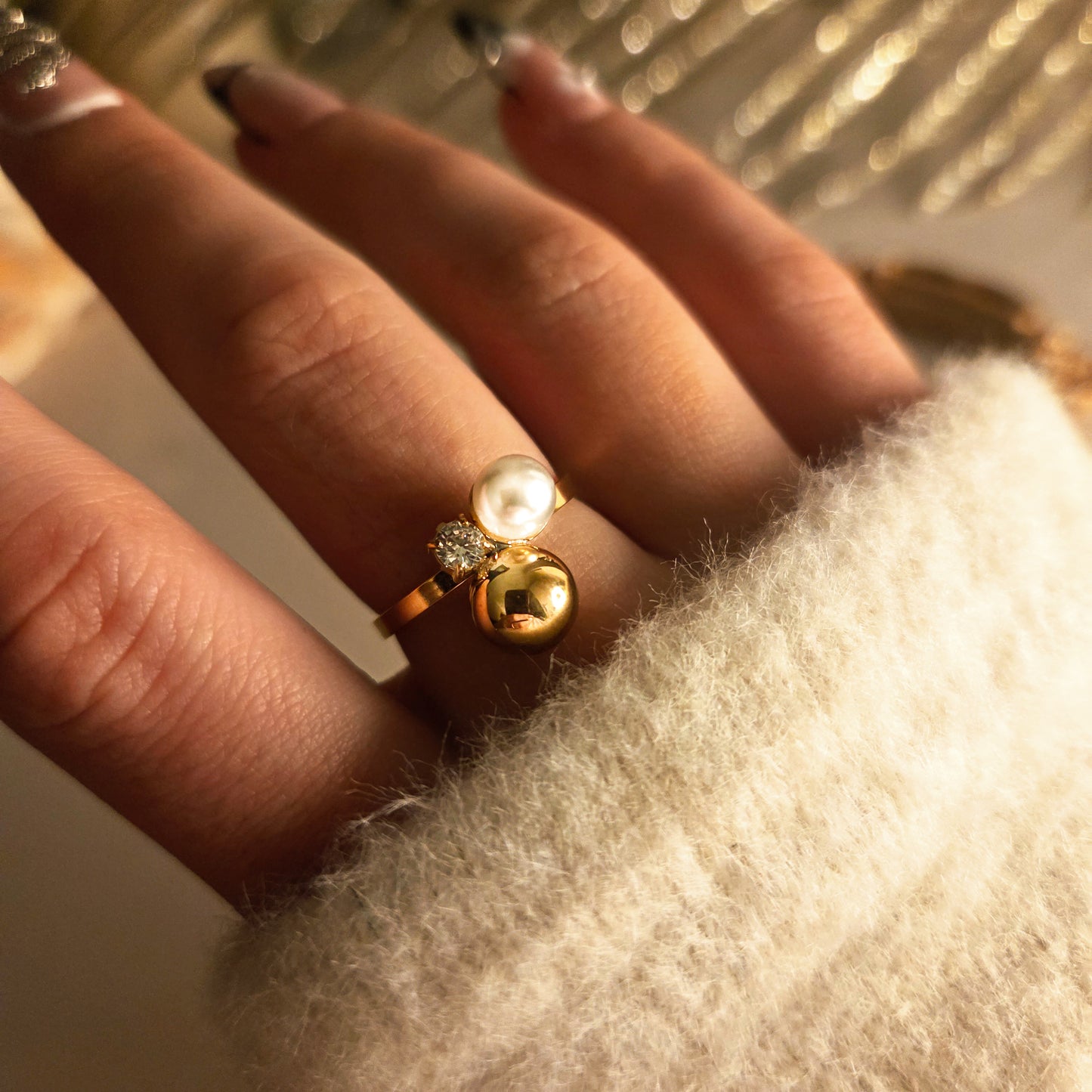 Bague Perle & Cristal Design en Acier Inoxydable