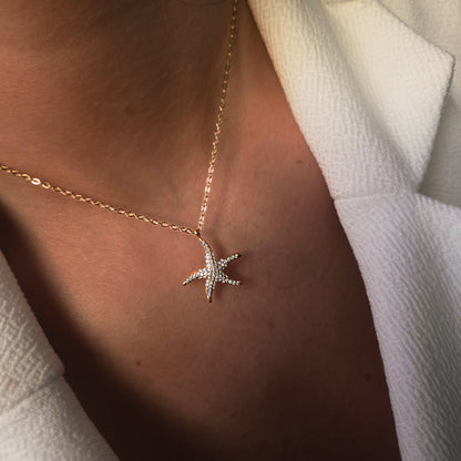 Collier étoile de mer doré avec strass en acier inoxydable