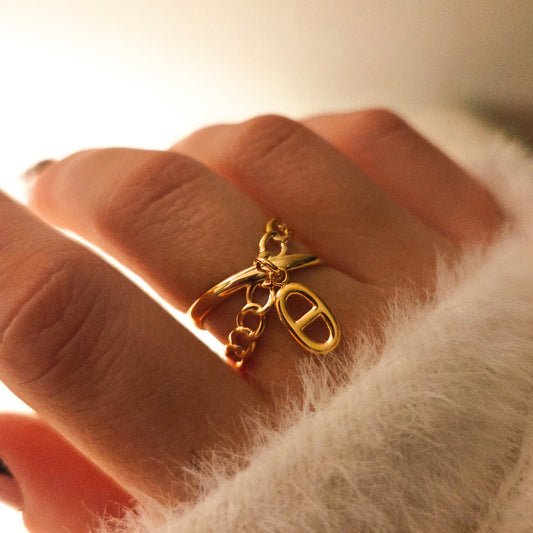 Bague ajustable en acier inoxydable avec charms pendants