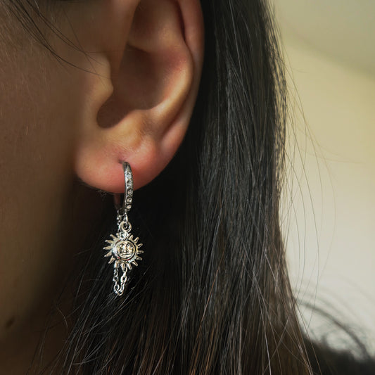 Boucles d’Oreilles Soleil Argentées Acier Inoxydable Femme
