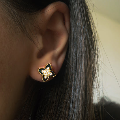 Boucles d’oreilles fleur noire et dorée