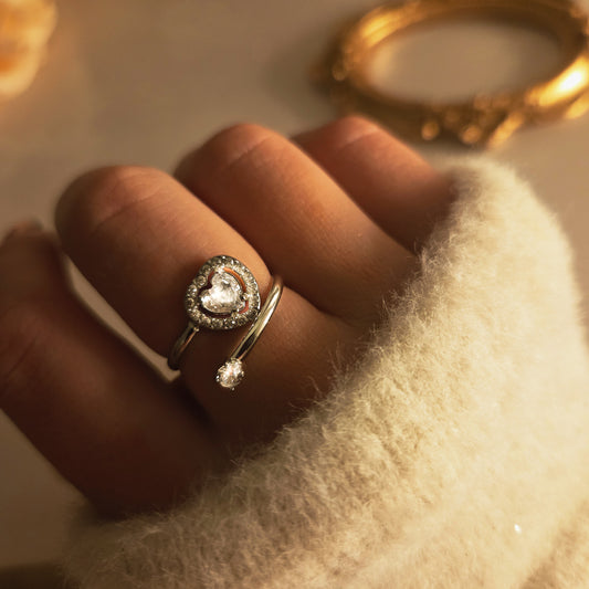 Bague femme acier inoxydable lot argent cœur et strass – résistante à l’eau, ajustable