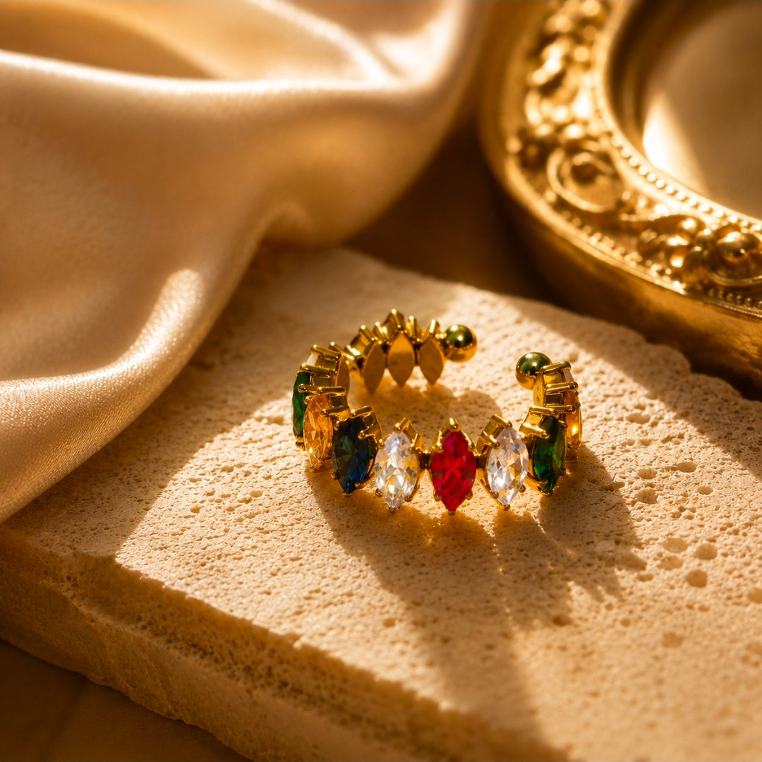 Bague ajustable marquise multicolore en acier inoxydable