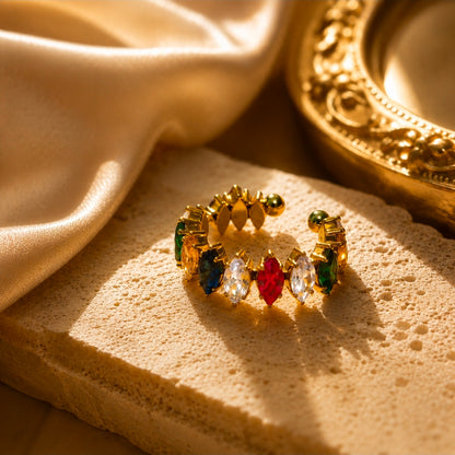 Bague ajustable marquise multicolore en acier inoxydable