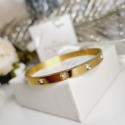 Bracelet jonc rond avec pierres doré pour femme 