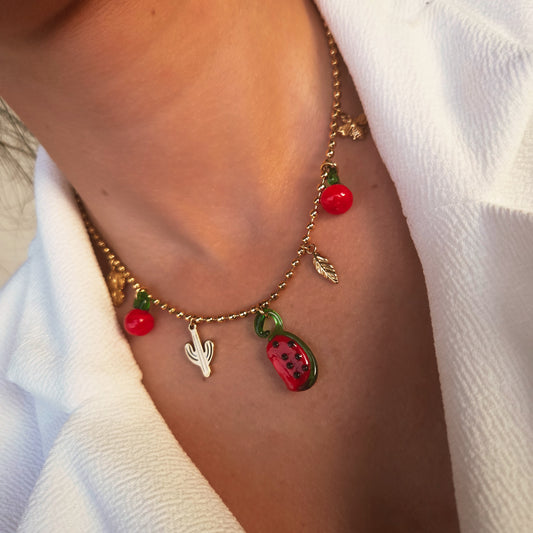 Collier charms fruits et pastèque en acier inoxydable