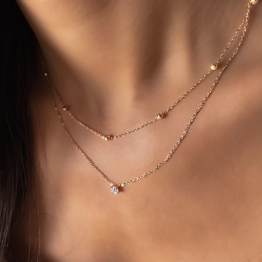 Collier double rang – Chaîne fine et pendentif zircon en acier inoxydable