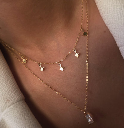 Collier doré à étoiles avec pierre brillante en acier inoxydable
