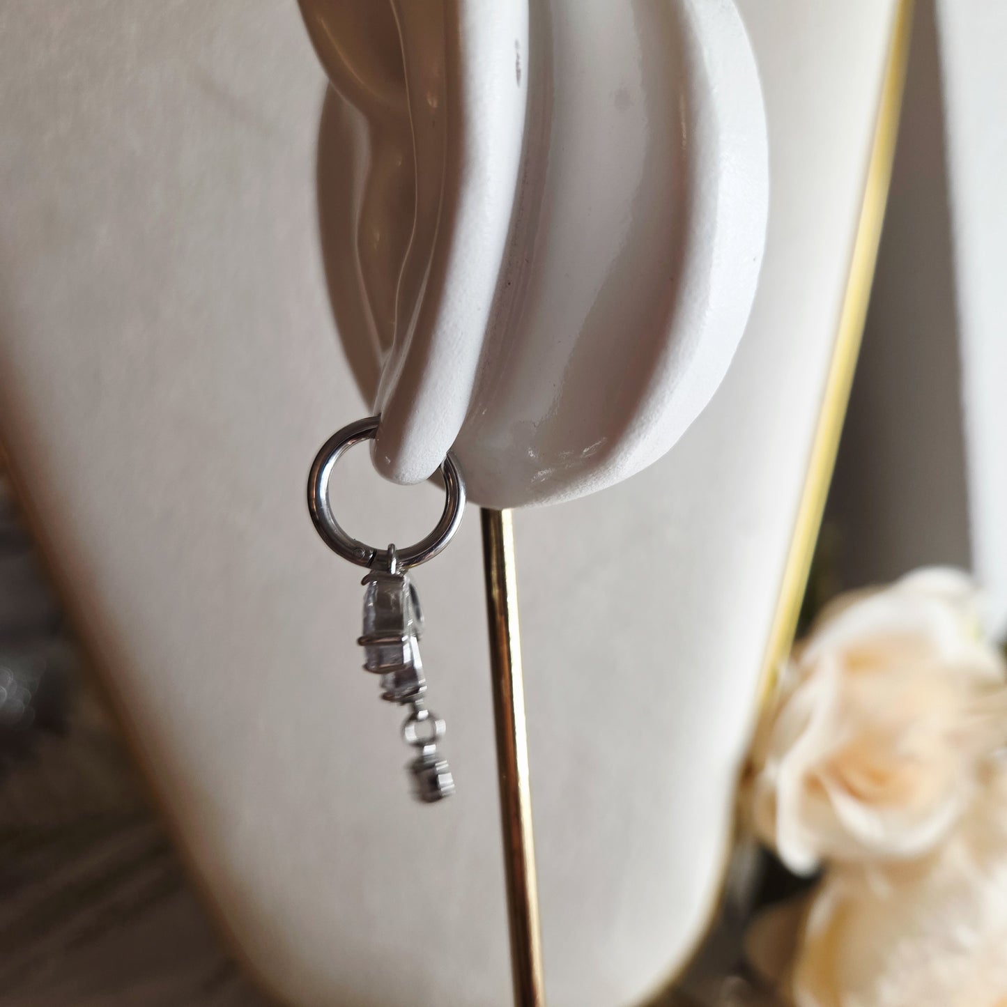 Boucles d’oreilles créoles zircon pendentif acier inoxydable (paire)