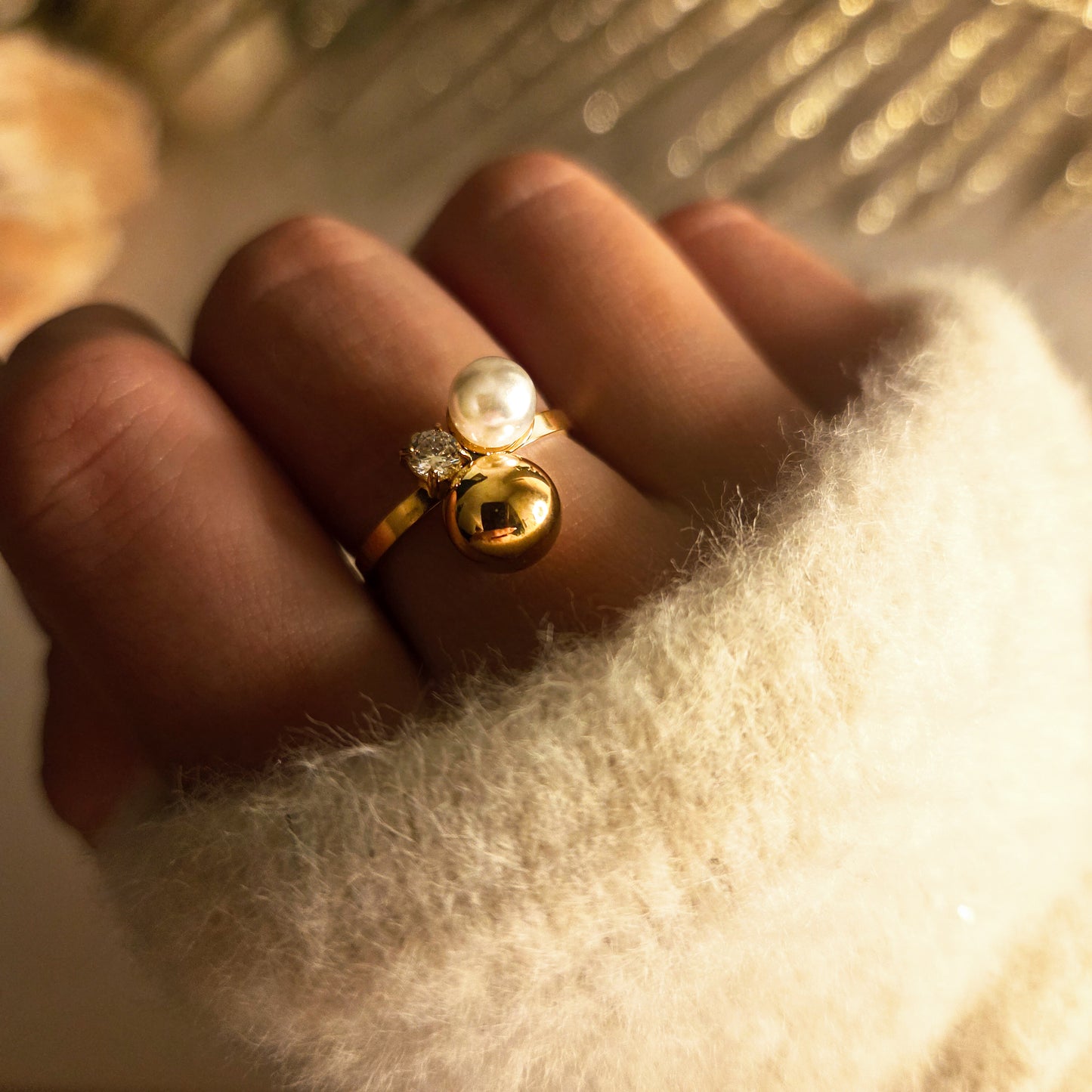 Bague Perle & Cristal Design en Acier Inoxydable