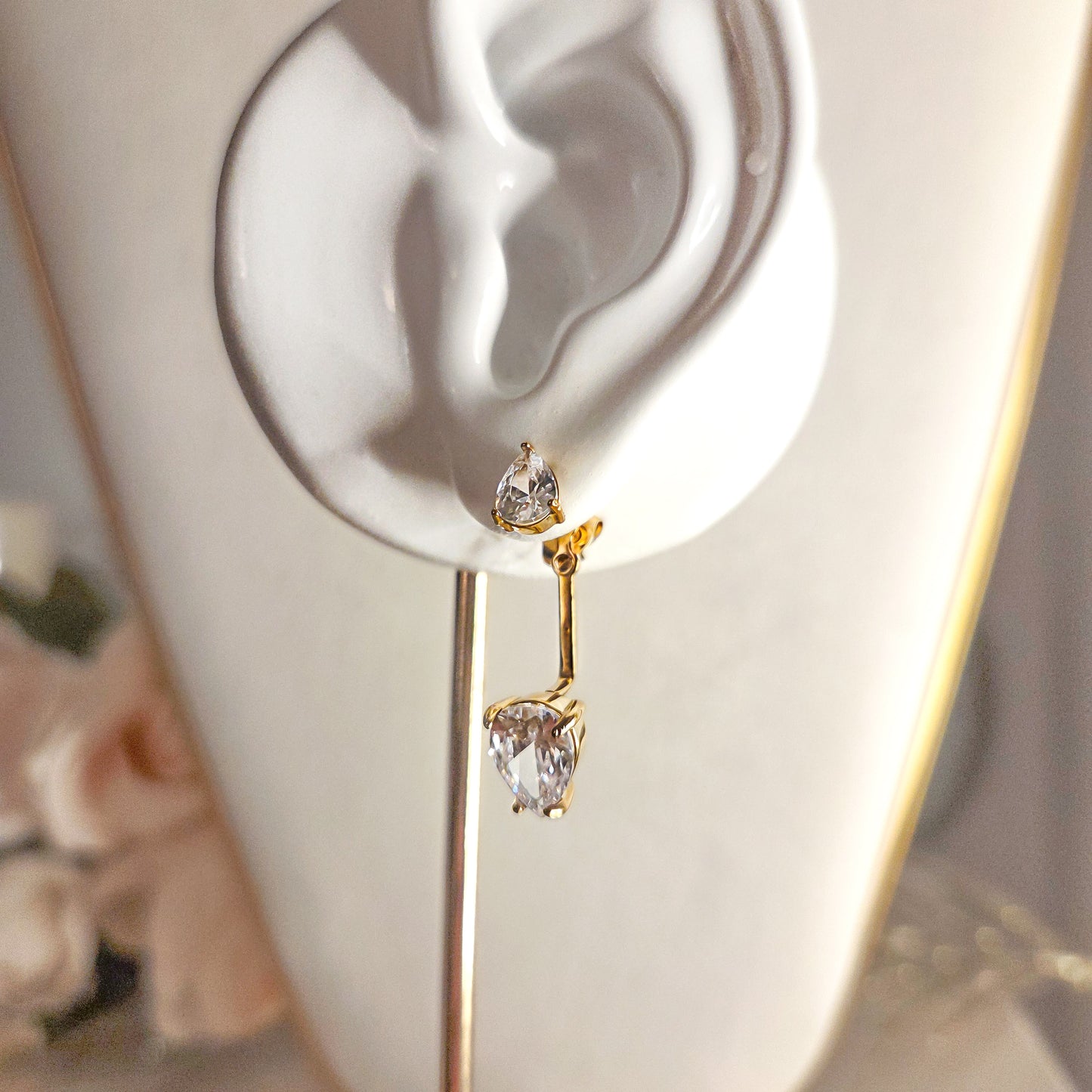 Boucles d’oreilles pendantes goutte zircon acier inoxydable (paire)