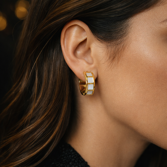 Paire de boucles d’oreilles anneaux larges à incrustations nacrées